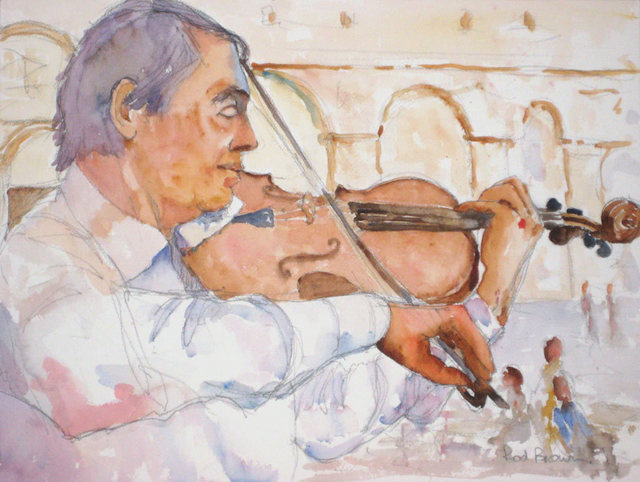 Artist Roderick Brown. 'Mario The Melancholy Musician' Artwork Image, Created in 2008, Original Watercolor. #art #artist