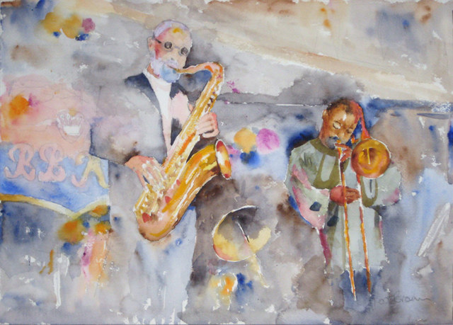 Roderick Brown  'Sax Out Front', created in 2010, Original Watercolor.