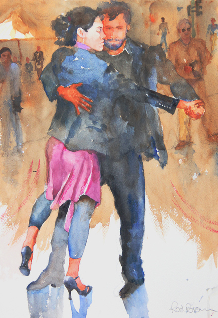 Roderick Brown  'Street Tango In Buenos Aires', created in 2011, Original Watercolor.