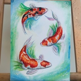 Dalia Aql: 'KOI EVERYWHERE', 2020 Oil Painting, Fish. Artist Description: Vibrant Koi Fish that bring a little brightness to every home.  They symbolize clarity, peace of mind, and bursting spirit from within.  ...