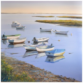 Roman Markov Artwork Boats in the river Ria Formosa, Portugal, 2013 Oil Painting, Marine