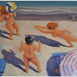 Roman Markov: 'On the beach', 2013 Acrylic Painting, Beach. Artist Description:  pintor Roman Markov, Portugal, Algarve, Faro, summer, beach, ball            ...