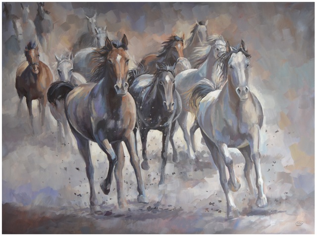 Artist Roman Markov. 'Running Horses' Artwork Image, Created in 2013, Original Painting Oil. #art #artist