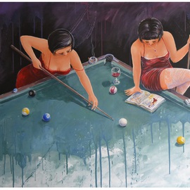 Roman Markov: 'Snooker', 2013 Acrylic Painting, nudes. Artist Description: pintor Roman Markov, Portugal, Algarve, Faro, summer, beach, ball ...