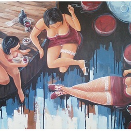 Roman Markov: 'Three women', 2013 Acrylic Painting, nudes. Artist Description:  pintor Roman Markov, Portugal, Algarve, Faro, nude         ...