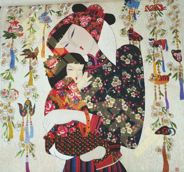 Candice Rongyu  'Mother And Daughter', created in 2017, Original Fresco.