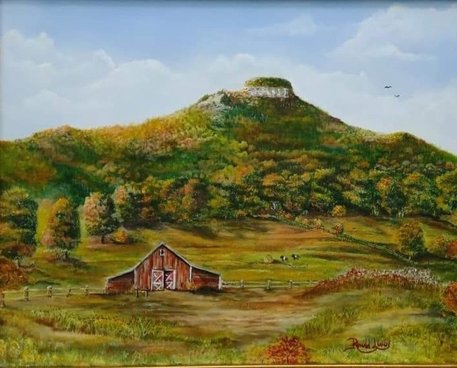 Artist Ronald Lunn. 'Farmers View Of Pilot Mountain' Artwork Image, Created in 2016, Original Drawing Pencil. #art #artist