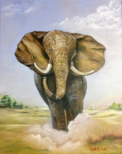 Ronald Lunn  'Bull Elephant', created in 2018, Original Watercolor.