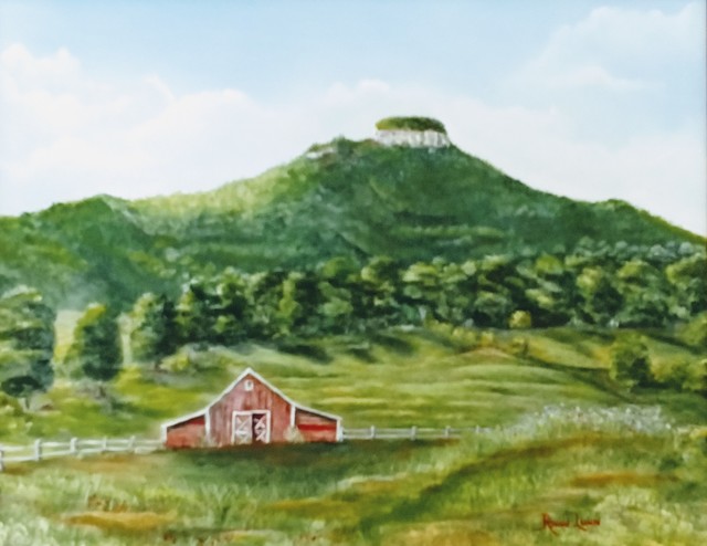 Artist Ronald Lunn. 'Farmers View Of Pilot Mountain' Artwork Image, Created in 2016, Original Watercolor. #art #artist
