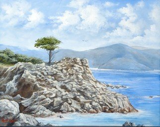 Ronald Lunn: 'lone cypress tree', 2022 Oil Painting, Seascape. I have visited this site numerous times.  The last time i painted it was in the 70s.  I did this painting this year and what a difference in my style. ...