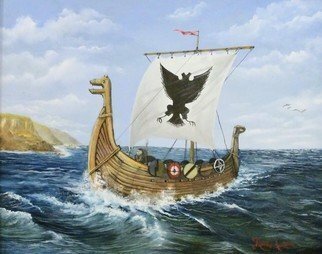 Ronald Lunn: 'viking voyage', 2020 Oil Painting, Seascape. Being of Viking Heritage, I felt compelled to create this piece of art. ...