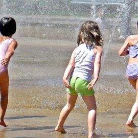 Ronnie Caplan: 'SUMMERTIME', 2009 Color Photograph, Children. Artist Description:   A public park' s fountain in Westmount, Montreal, provides the perfect cooling off activity for these girls, having fun together on a hot and sunny summer afternoon. With the four figures angled the same way, this is a figurative piece of a joyous scene. Reminiscent of Pointillism, ...