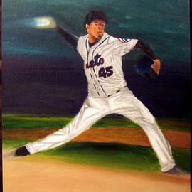 Ronny Nunez: 'Pedro Martinez', 2007 Oil Painting, Sports. 