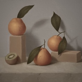 Ronald Weisberg: 'persimmon', 2018 Oil Painting, Representational. Artist Description: Don t see these fruits that often so I frequently create a painting with them as the subject...