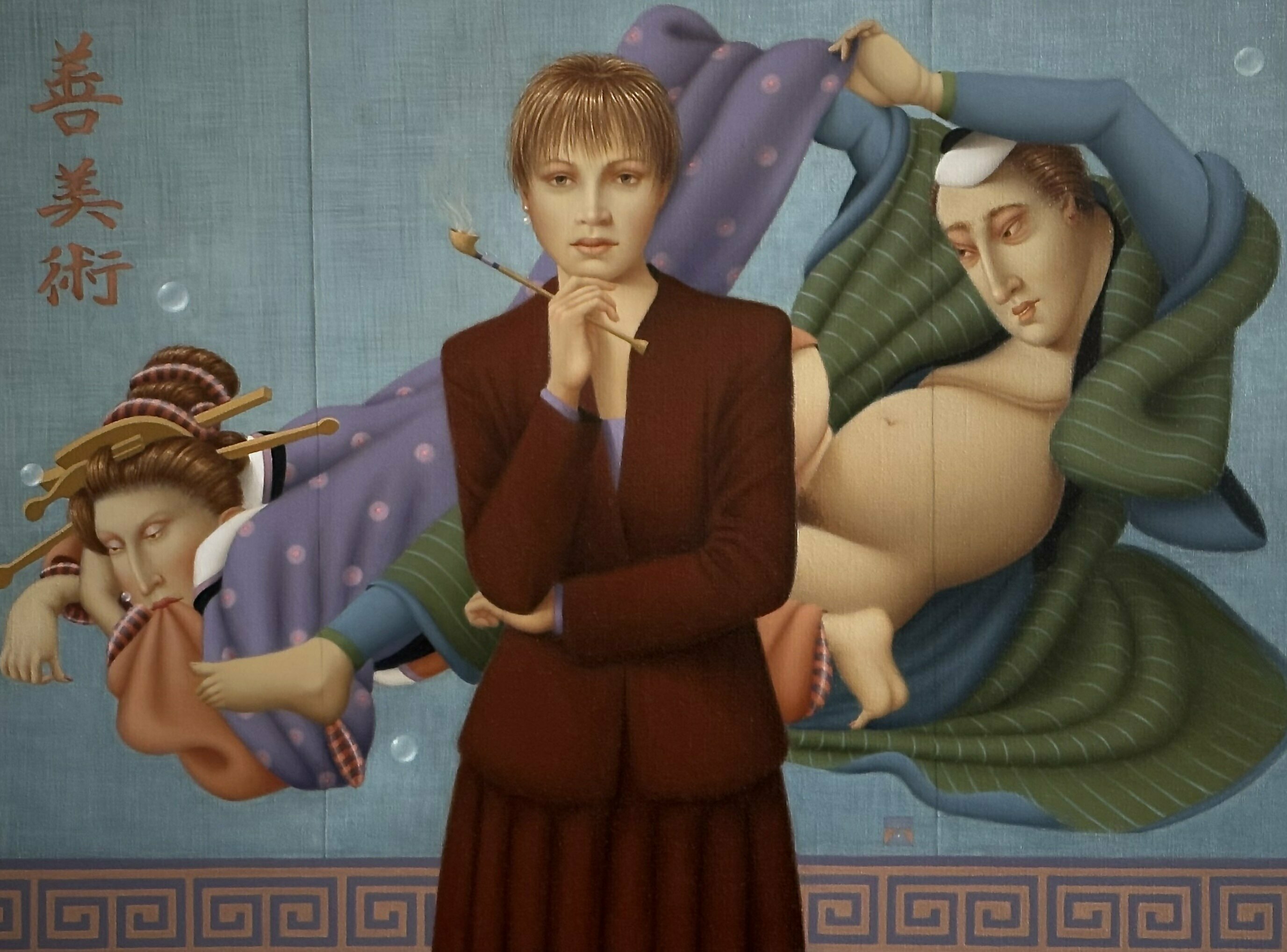Ronald Weisberg: 'pipe dreams', 2012 Oil Painting, Representational.  oriental screen, sensual figures, woman, pipe, dream, fantasy, robes...