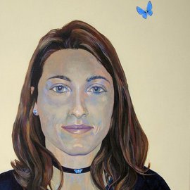 Ron Wilkinson: 'Madame Claire et le Papillion Bleu', 2006 Acrylic Painting, Portrait. Artist Description:   Now located in La Detroit, Bass Normandie France...