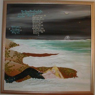 Cathy Dobson: 'Apostles Creed', 2006 Oil Painting, Beach.   Illuminous oil painting with greek menu that glows in the dark.Original oil painting with phosphorescent highlights.Holy Prayers Collection....