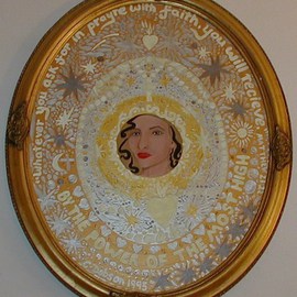 Cathy Dobson: 'By the Power Of the Most High', 1995 Oil Painting, Biblical. Artist Description:   Oval illuminated oil painting from The Silver and Gold Icon Collection.