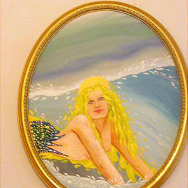 Cathy Dobson: 'Immortality', 2001 Oil Painting, Beach. Artist Description: Oval painting on primed cotton canvas. Oval Gold wooden frame.Mermaid Collection....