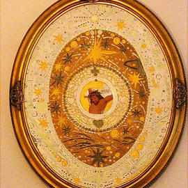 Cathy Dobson: 'Matthew 5 8', 1995 Oil Painting, Religious. Artist Description: Oval canvas with oval gold wooden frame. This is an original Illuminous Oil Painting on primed cotton canvas. Silver and Gold Icon Collection. Blacklight artwork. A painting of Jesus Christ. Highlighted Bible quote glows in the dark or under black lights....