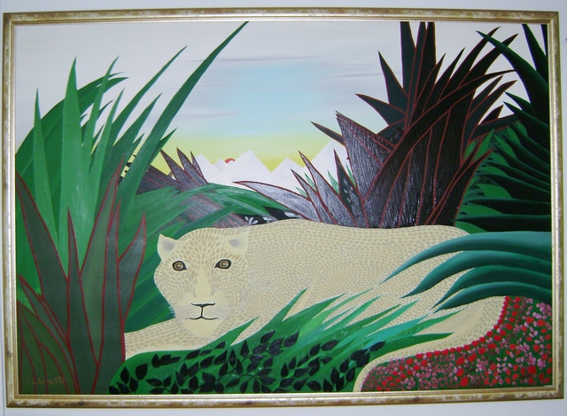 Cathy Dobson  'Snow Leopard', created in 1990, Original Painting Oil.