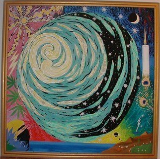 Cathy Dobson: 'The Galaxy', 1993 Oil Painting, Visionary.   Illuminous oil painting on partly primed and unprimed linen canvas. Cosmic Collection.Glows in the dark or under black lights....
