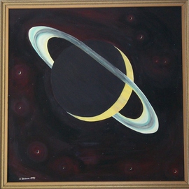 Cathy Dobson: 'The Moons of Saturn', 1994 Oil Painting, Astronomy. Artist Description: Original Blacklight Oil Painting.  Cosmic Collection  Glows in the dark. ...