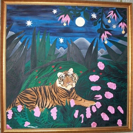 Cathy Dobson: 'Tiger In The Wild', 1992 Oil Painting, Cats. Artist Description: In The Wild Marijuana Collection. ...