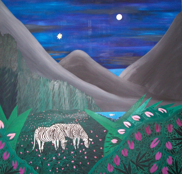 Artist Cathy Dobson. 'Zebras In The Wild' Artwork Image, Created in 1992, Original Painting Oil. #art #artist