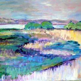 Roz Zinns: 'Across the Straight', 2003 Acrylic Painting, Landscape. Artist Description: A peaceful California afternoon in the San Francisco Bay Area. ...