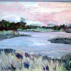 Roz Zinns: 'Approaching Dusk', 2003 Acrylic Painting, Landscape. Artist Description: Martinez, CA shoreline as the sun starts going down....