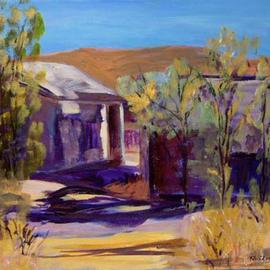 Roz Zinns: 'Back Street Peach Springs AZ', 2003 Acrylic Painting, Landscape. Artist Description: Unoccupied buildings on Rte. 66 in Arizona...