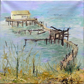 Roz Zinns: 'Benicia Wharf', 2010 Oil Painting, Marine. Artist Description:   Water view from Benecia, CA  ...