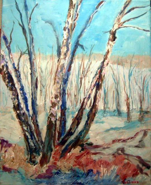 Artist Roz Zinns. 'Birches In Snow' Artwork Image, Created in 2004, Original Collage. #art #artist