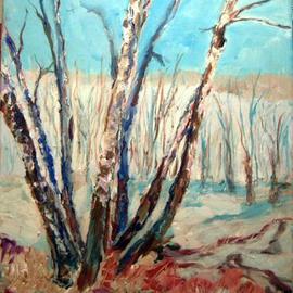 Roz Zinns: 'Birches in Snow', 2004 Acrylic Painting, Landscape. Artist Description: Sole birches in snowy New Mexico vista....