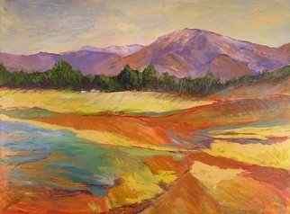 Roz Zinns: 'California Grandeur', 2007 Acrylic Painting, Landscape.  Purple mountains and vividly abstracted fields. ...