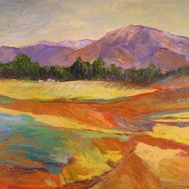 Roz Zinns: 'California Grandeur', 2007 Acrylic Painting, Landscape. Artist Description:  Purple mountains and vividly abstracted fields. ...