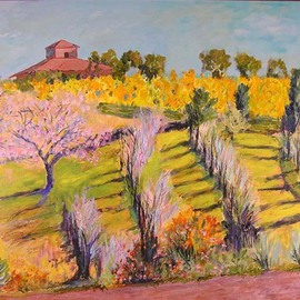 Roz Zinns: 'Hillside Vineyard', 2007 Acrylic Painting, Landscape. Artist Description:  A bright day in the California Wine Country. ...
