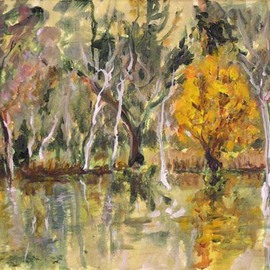 Roz Zinns: 'Shaded Pond', 2006 Acrylic Painting, Landscape. Artist Description:  Reflections of trees in the water. ...