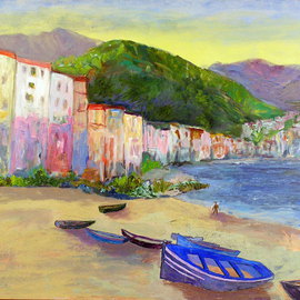 Roz Zinns: 'Sicily Beach', 2010 Acrylic Painting, Beach. Artist Description:  Beach with boats on sand ...