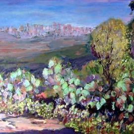 Roz Zinns: 'Sicily Morning', 2004 Acrylic Painting, Landscape. Artist Description: Cacti abound all over the island.  This is a view near one of Sicilys ancient Greek ruins looking out to a modern city in the distance. ...