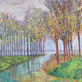 Roz Zinns: 'Somewhere Near Bruges', 2005 Acrylic Painting, Landscape. Artist Description: A lovely canal in Spring...