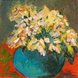 Roz Zinns: 'Spring Flowers', 2006 Acrylic Painting, Floral. Artist Description: Cheery flowers in a green vase....