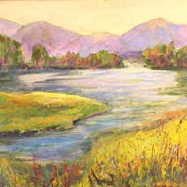 Roz Zinns: 'Tranquil Lake', 2005 Acrylic Painting, Landscape. Artist Description: A golden glow to enjoy...