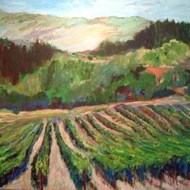 Roz Zinns: 'Vineyards', 2004 Acrylic Painting, Landscape. Artist Description: Lush California vineyards...