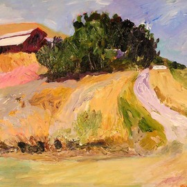Roz Zinns: 'Warm Afternoon', 2008 Acrylic Painting, Landscape. Artist Description:  Barn and trees at the top of a hill on a warm, lovely day ...
