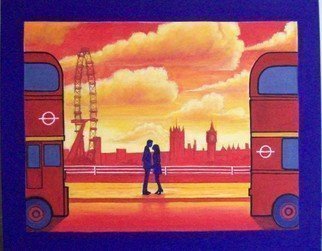 Robert Jessamine: 'waterloo sunset', 2019 Acrylic Painting, Cityscape. Painting based on the  Kinks  song  Waterloo Sunset  when Terry meets Julie on the bridge . A nostalgic memory for a certain generation. ...