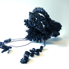 Radka Salcmannova: 'black mask', 2017 Mixed Media Sculpture, Abstract. Artist Description: Head piece created for the video exhibition at Manhattan Bridge, 2017 , Light Year Decomposition and Transcendence ...