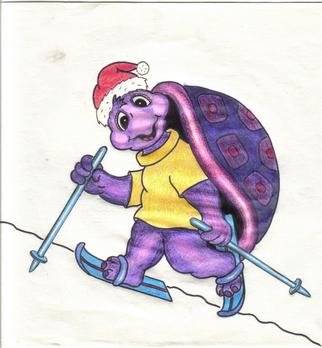 Reinhardt Hollstein: 'Christmas Turtle', 2005 Pencil Drawing, Family. Cartoon Illustration of a Christmas Turtle in color pencils. ...