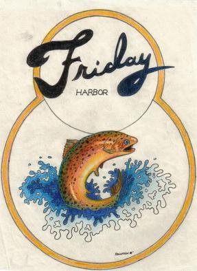 Reinhardt Hollstein: 'Friday Harbor', 2005 Pen Drawing, Sports. Friday Harbor T- shirt Logo. ...